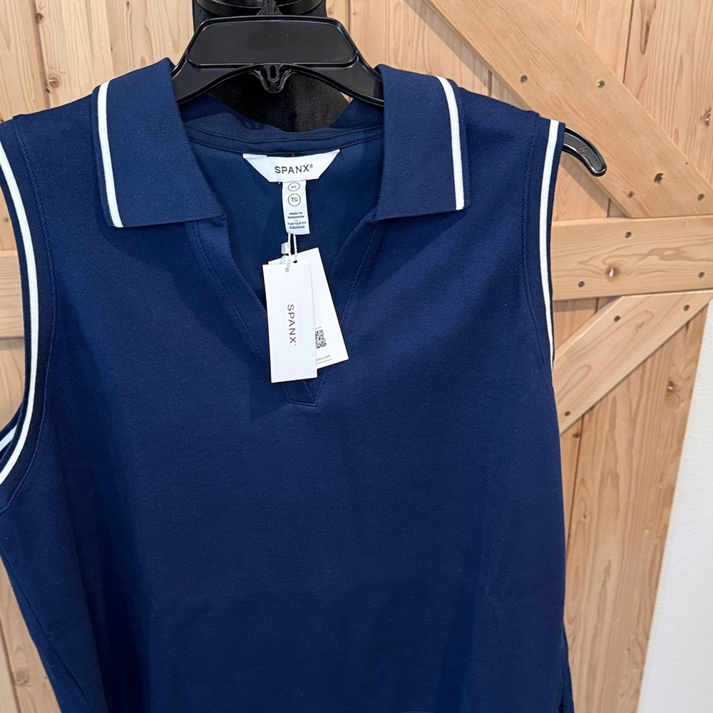 SPANX Navy Sleeveless Top with White Accents
